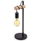 Lampe de Table, Design Rétro Lampe de Lecture, Bois & Métal, Éclairage du Bureau et de la Chambre, Lampe de Chevet, Pour Ampoule LED E27 10W Max (Noir)
